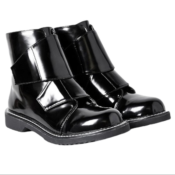 Shellys London Shoes - Shellys London Black Patent Ankle Booties w/Velcro Double Top Straps Size 6/36